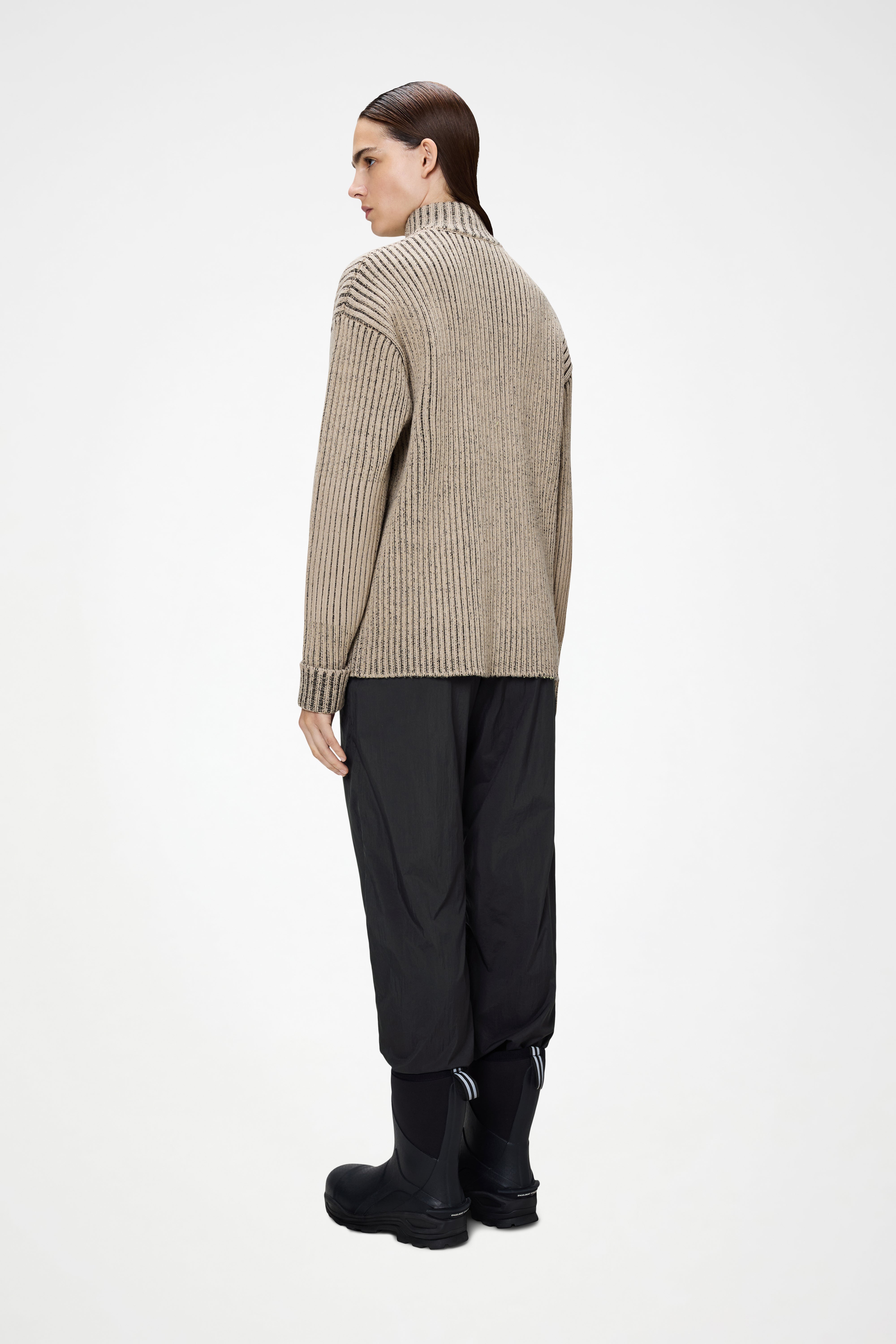 RAINS Sapa Half Zip Knit Beige/Black Long Sleeve