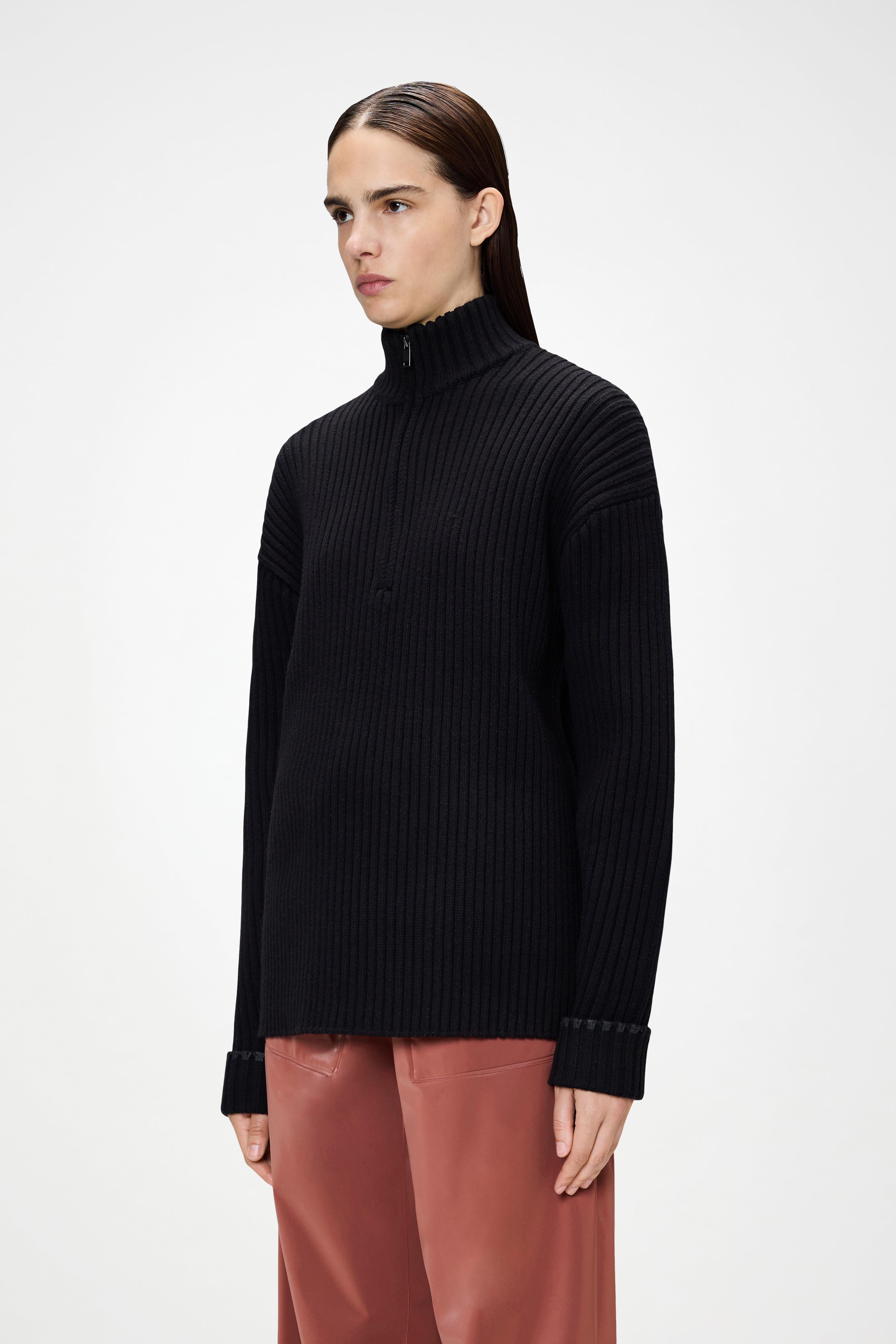 RAINS Sapa Half Zip Knit Black Long Sleeve
