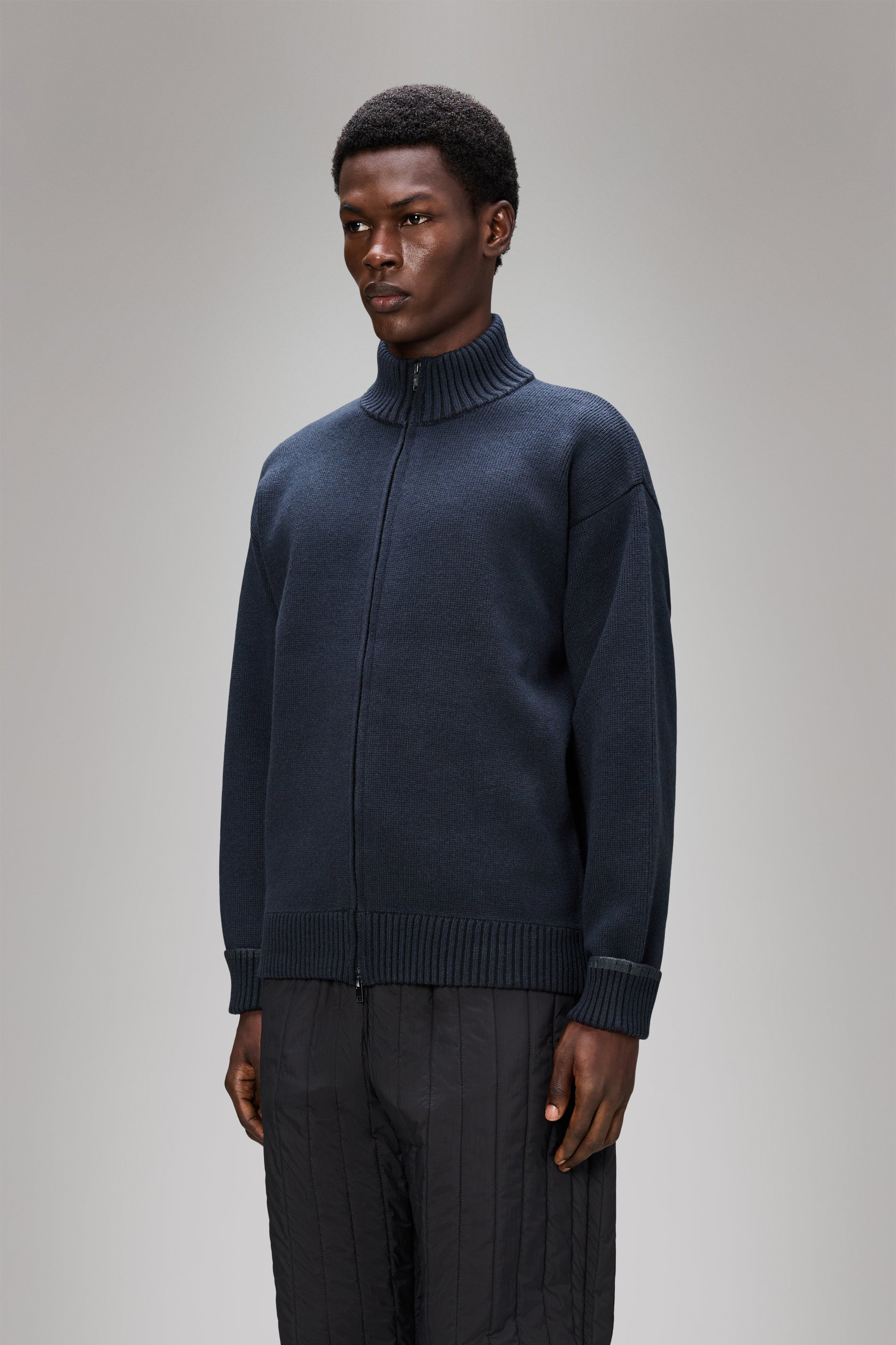 RAINS Sowa Knit Zip Cardigan Navy/Black Long Sleeve
