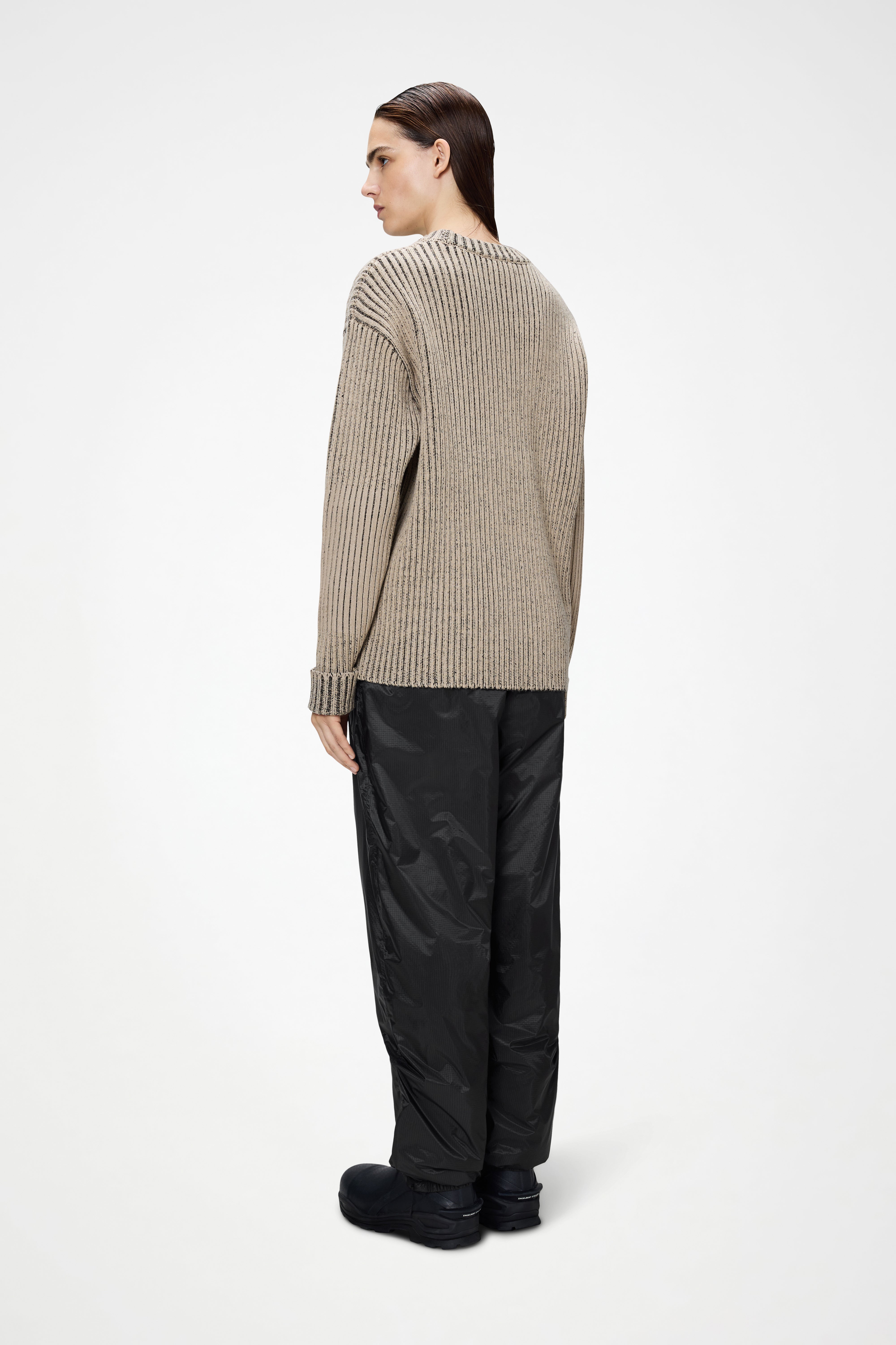 RAINS Sapa Knit Crew Neck Beige/Black Long Sleeve