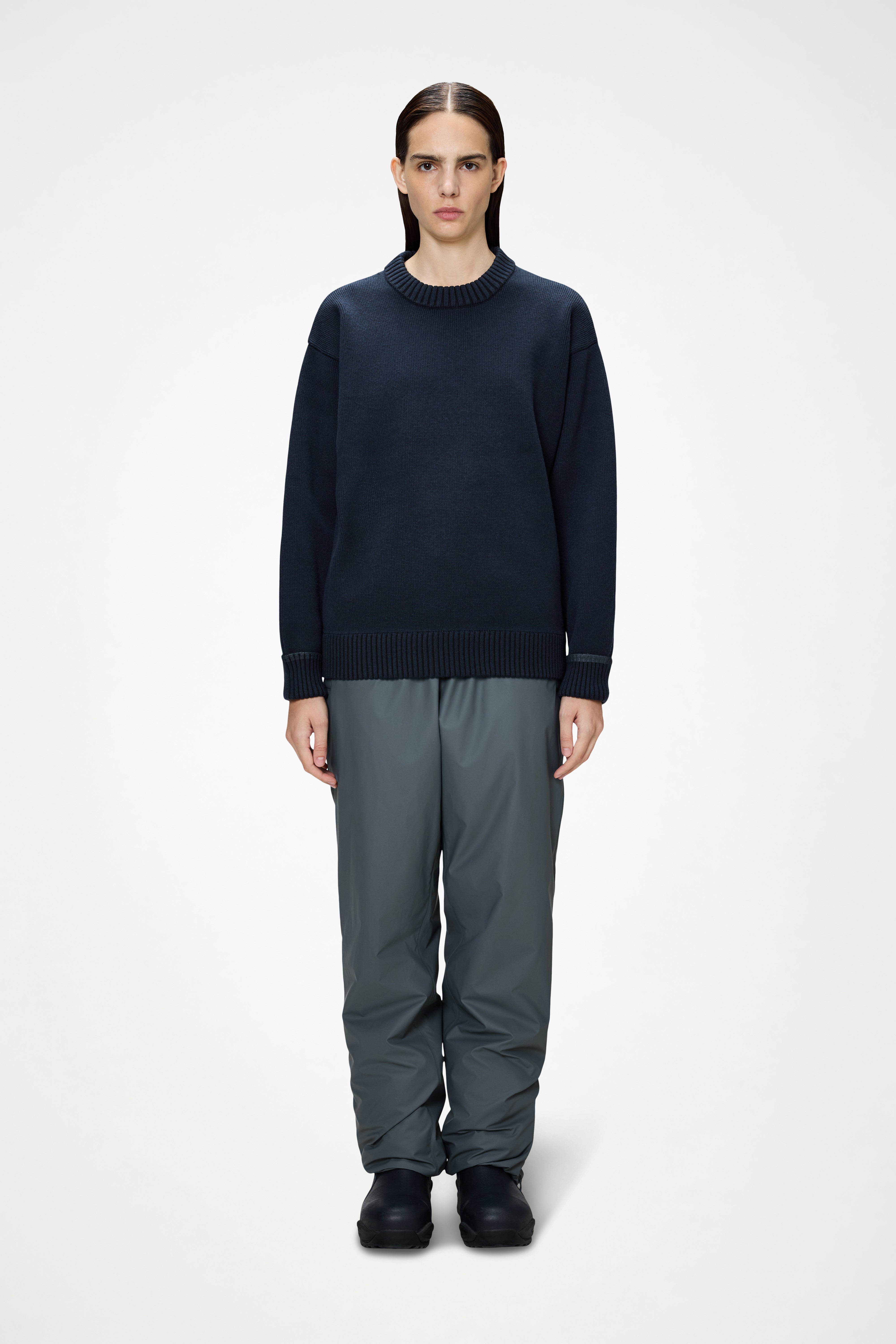 RAINS Sowa Knit Crew Neck Navy/Black Long Sleeve