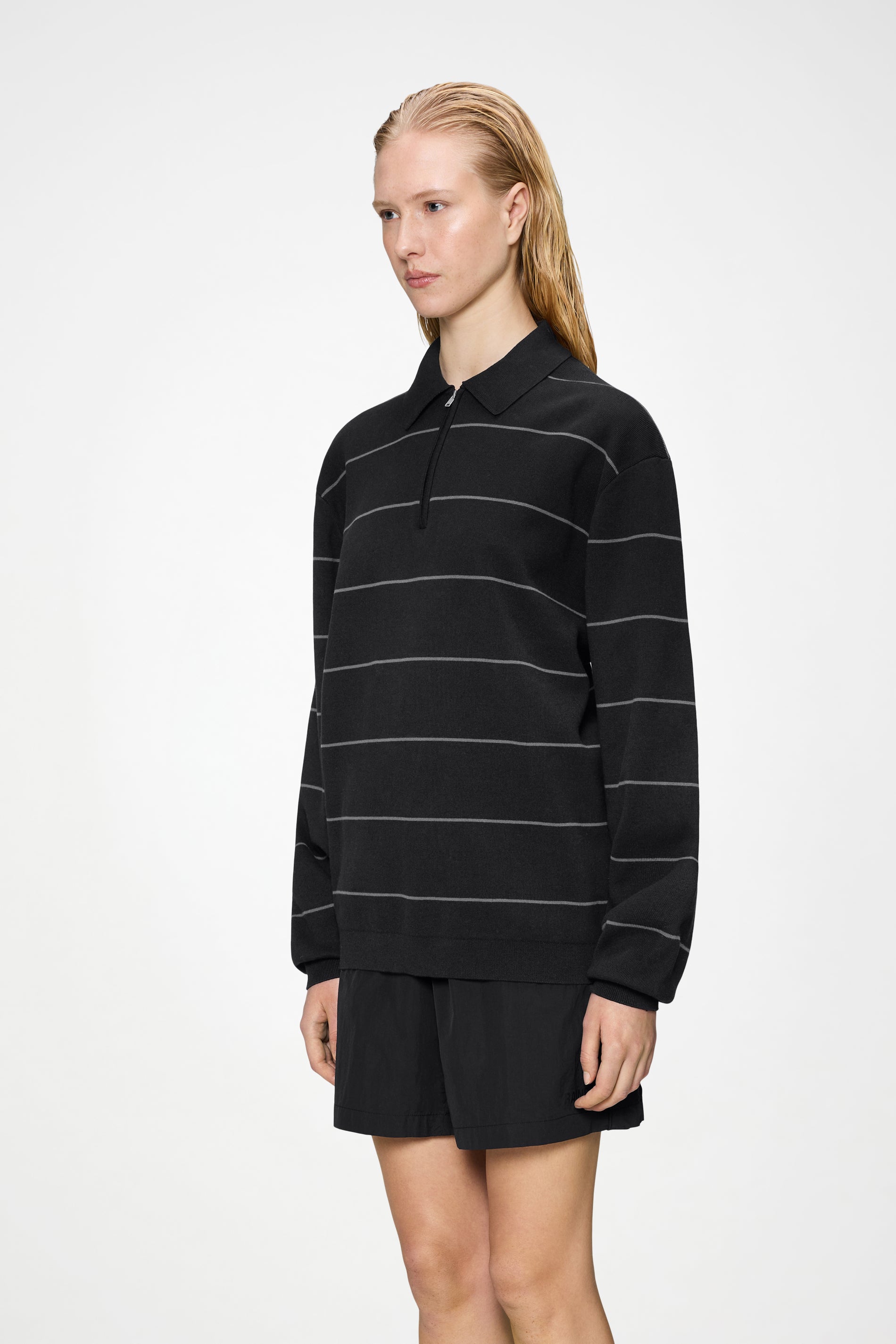 Striped Knit Long Sleeve Polo