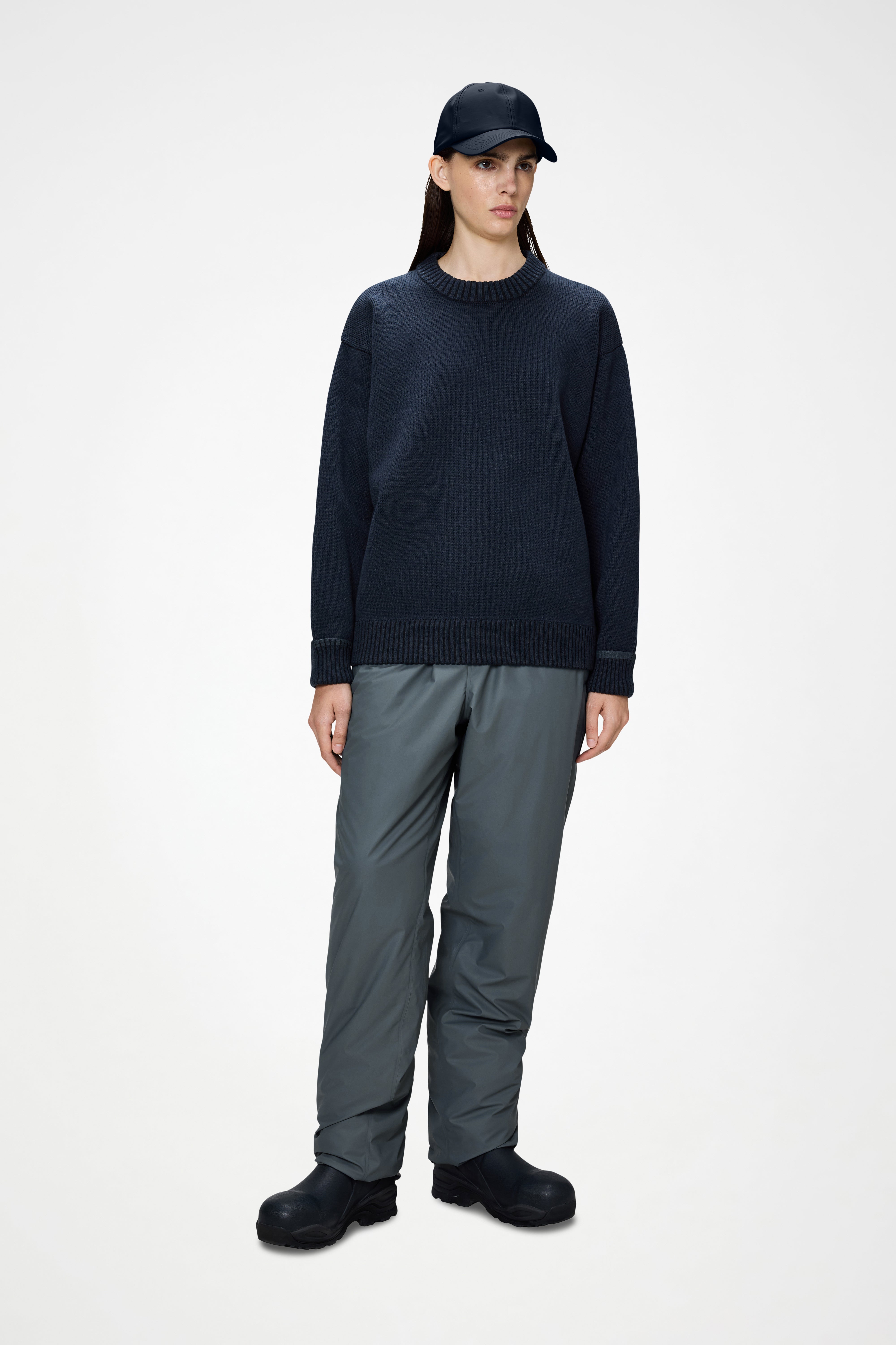 RAINS Sowa Knit Crew Neck Navy/Black Long Sleeve