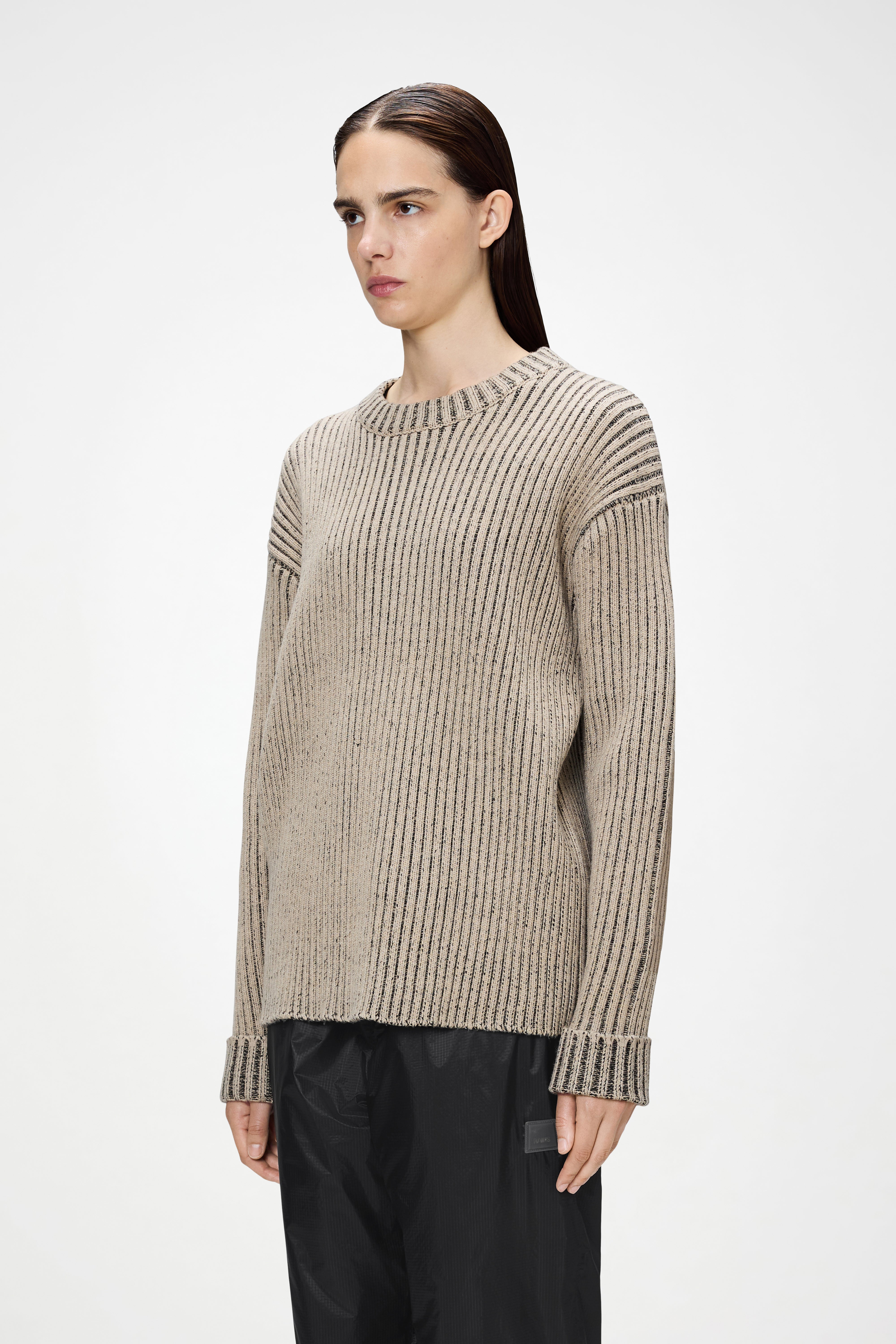 RAINS Sapa Knit Crew Neck Beige/Black Long Sleeve
