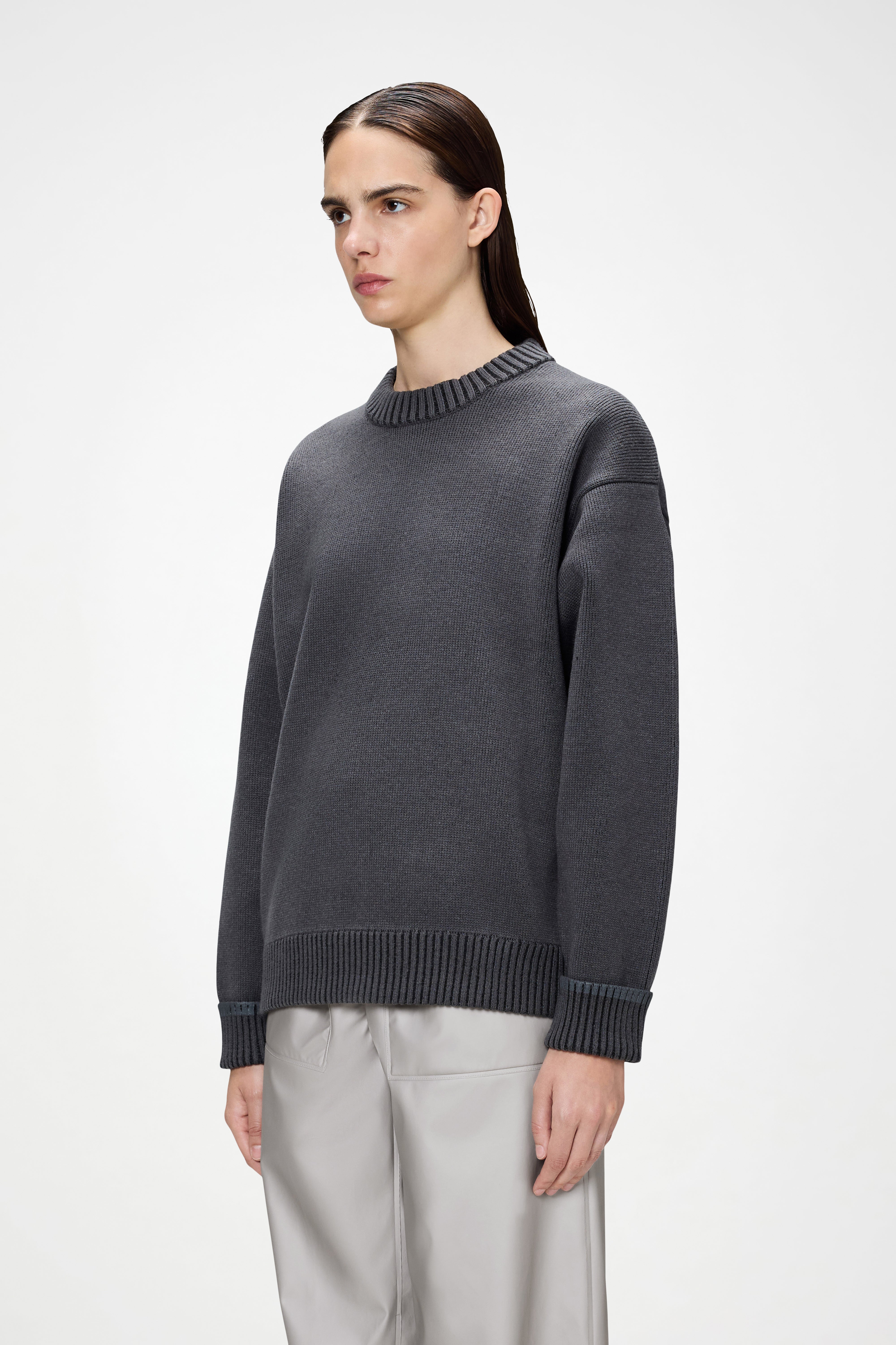 RAINS Sowa Knit Crew Neck Grey/Black Long Sleeve