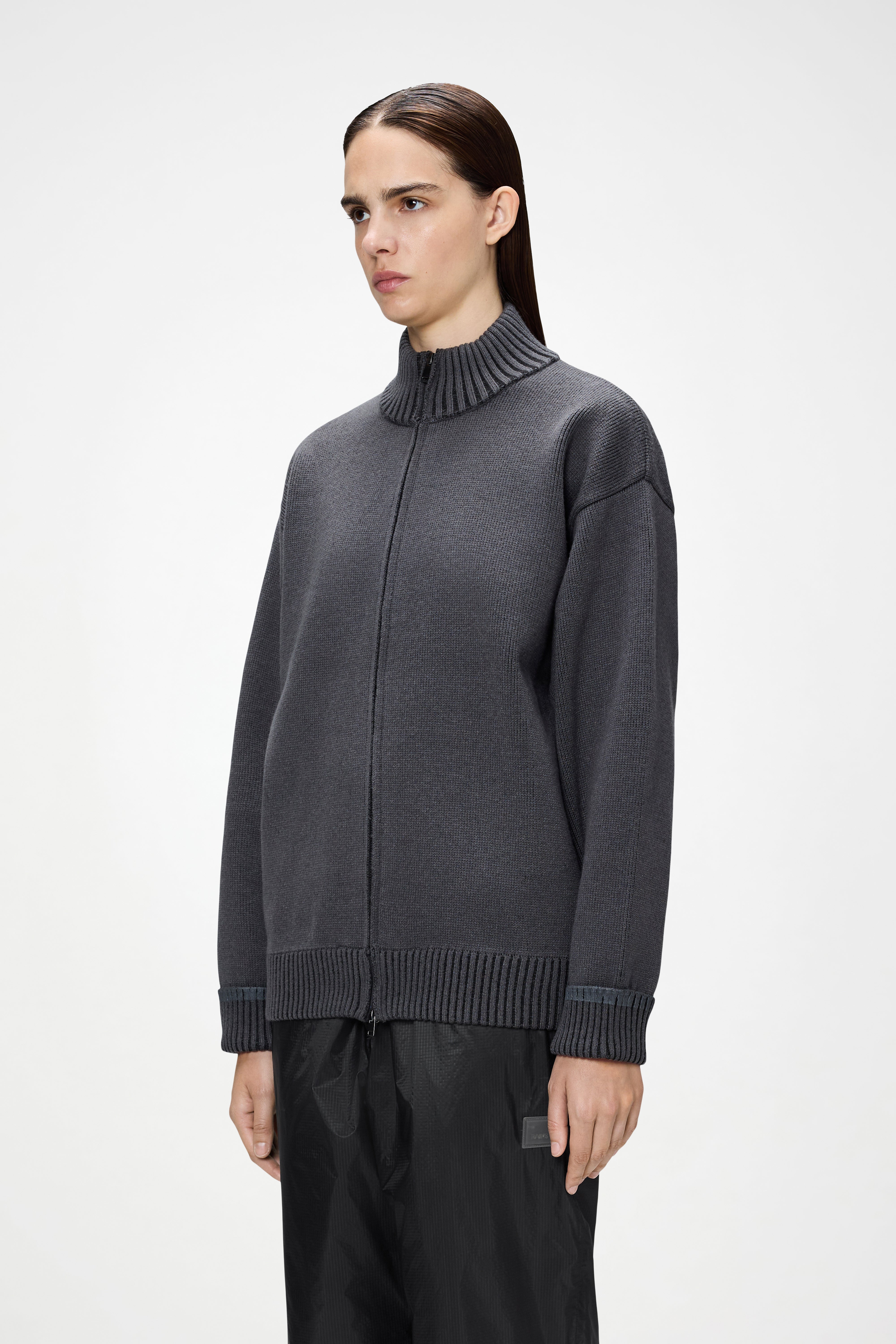 RAINS Sowa Knit Zip Cardigan Grey/Black Long Sleeve