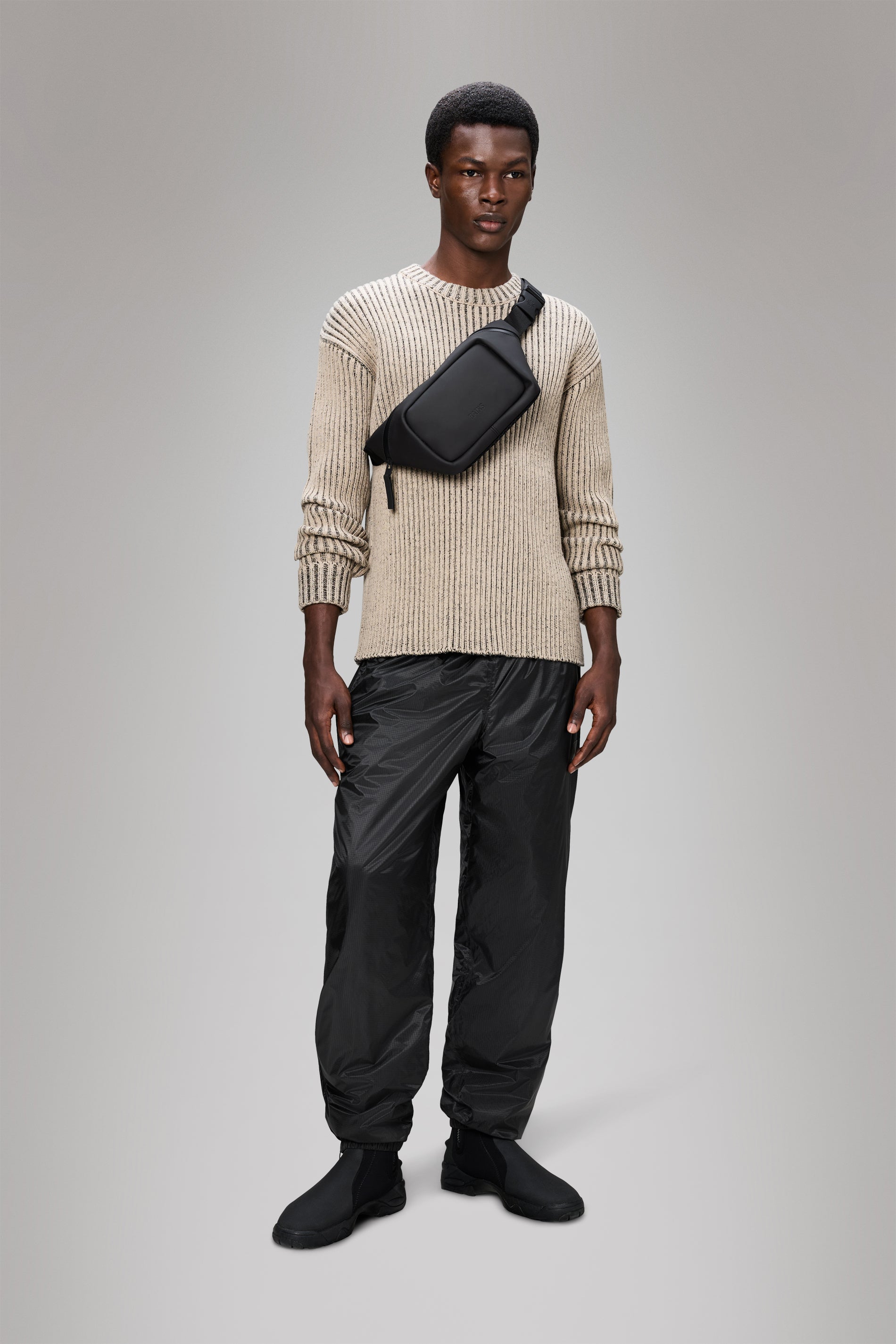 RAINS Sapa Knit Crew Neck Beige/Black Long Sleeve