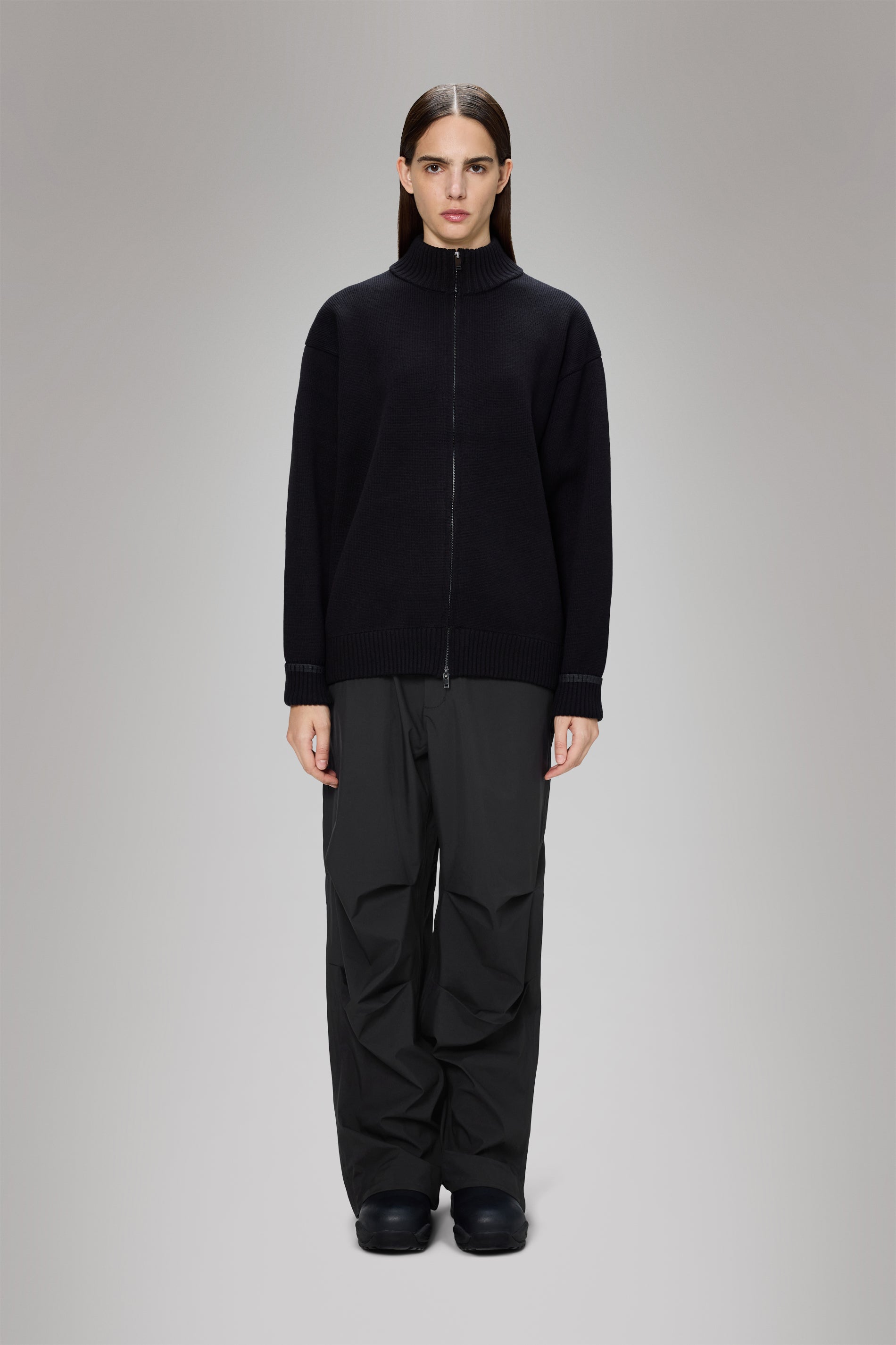 RAINS Sowa Knit Zip Cardigan Black Cardigan