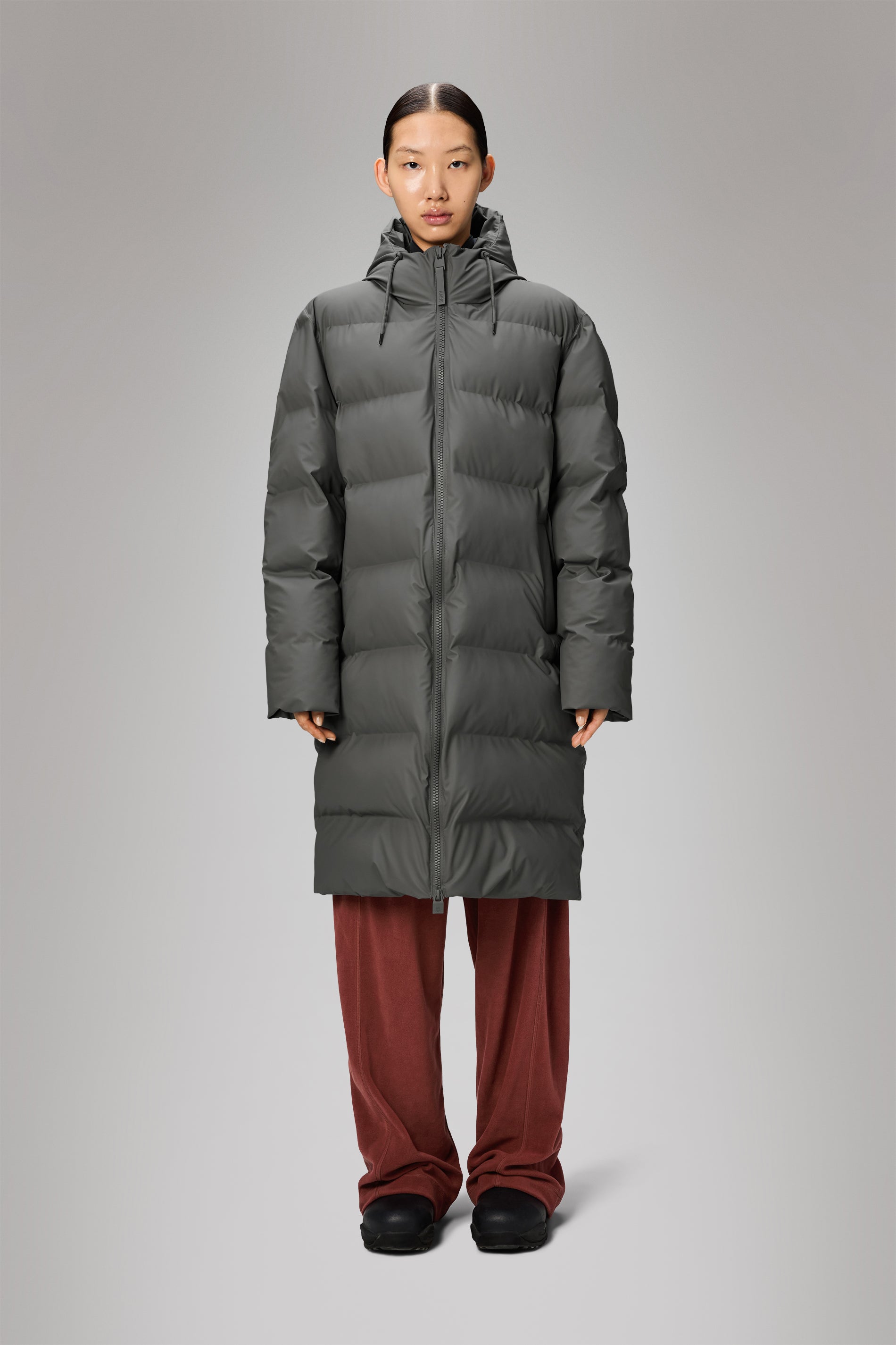 RAINS Alta Longer Puffer Jacket Grey Jacket