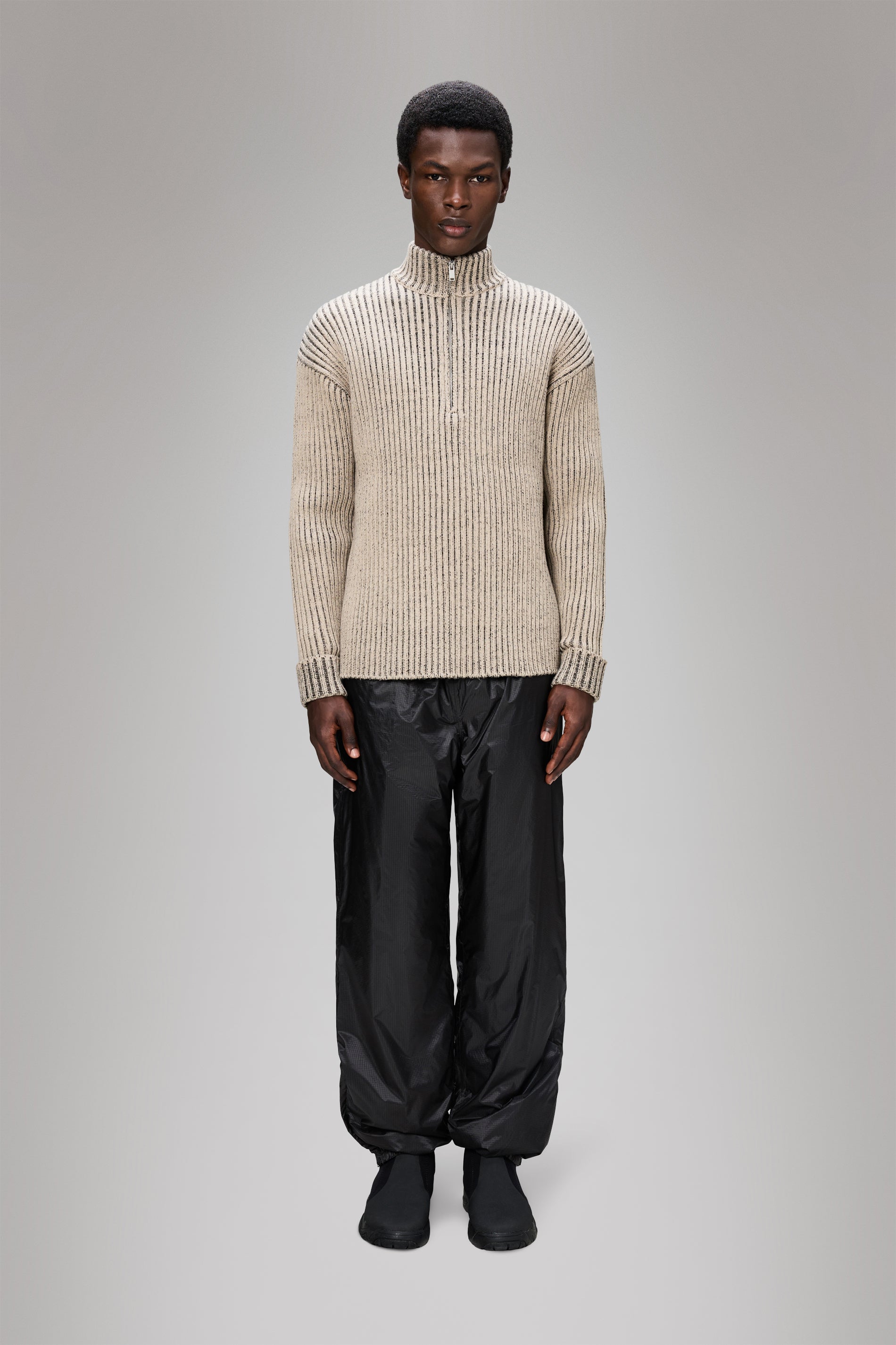 RAINS Sapa Half Zip Knit Beige/Black Long Sleeve