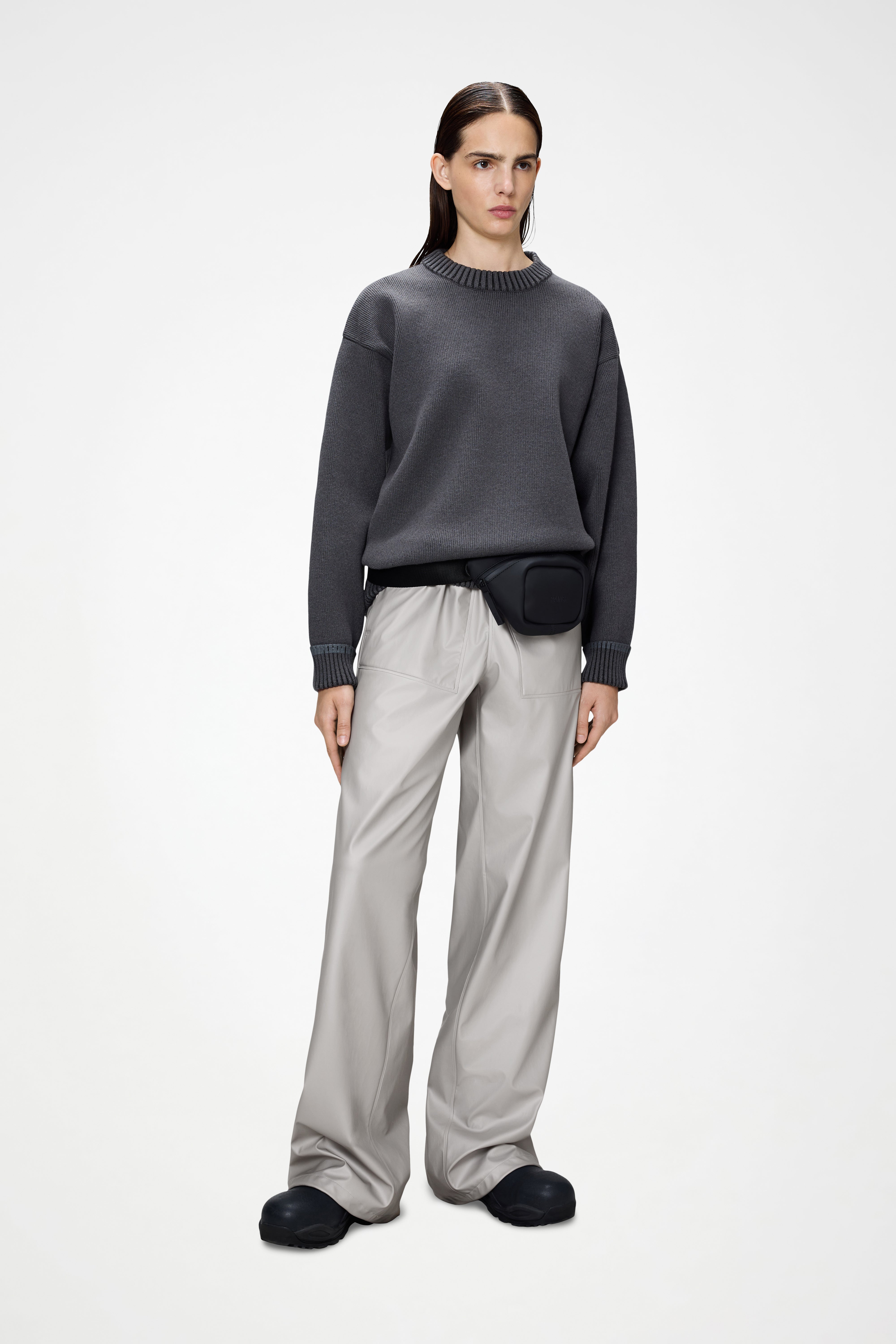 RAINS Sowa Knit Crew Neck Grey/Black Long Sleeve