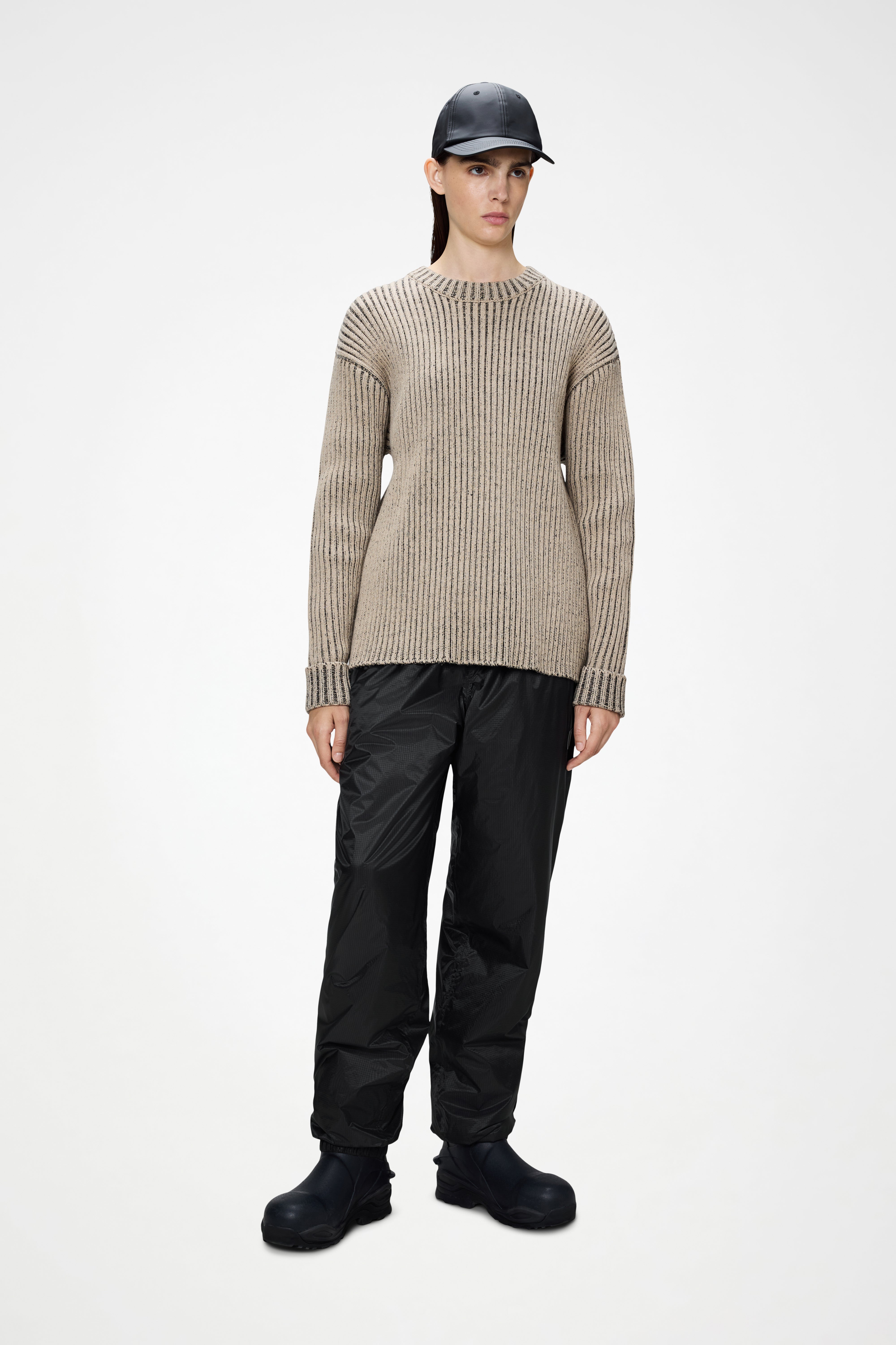 RAINS Sapa Knit Crew Neck Beige/Black Long Sleeve