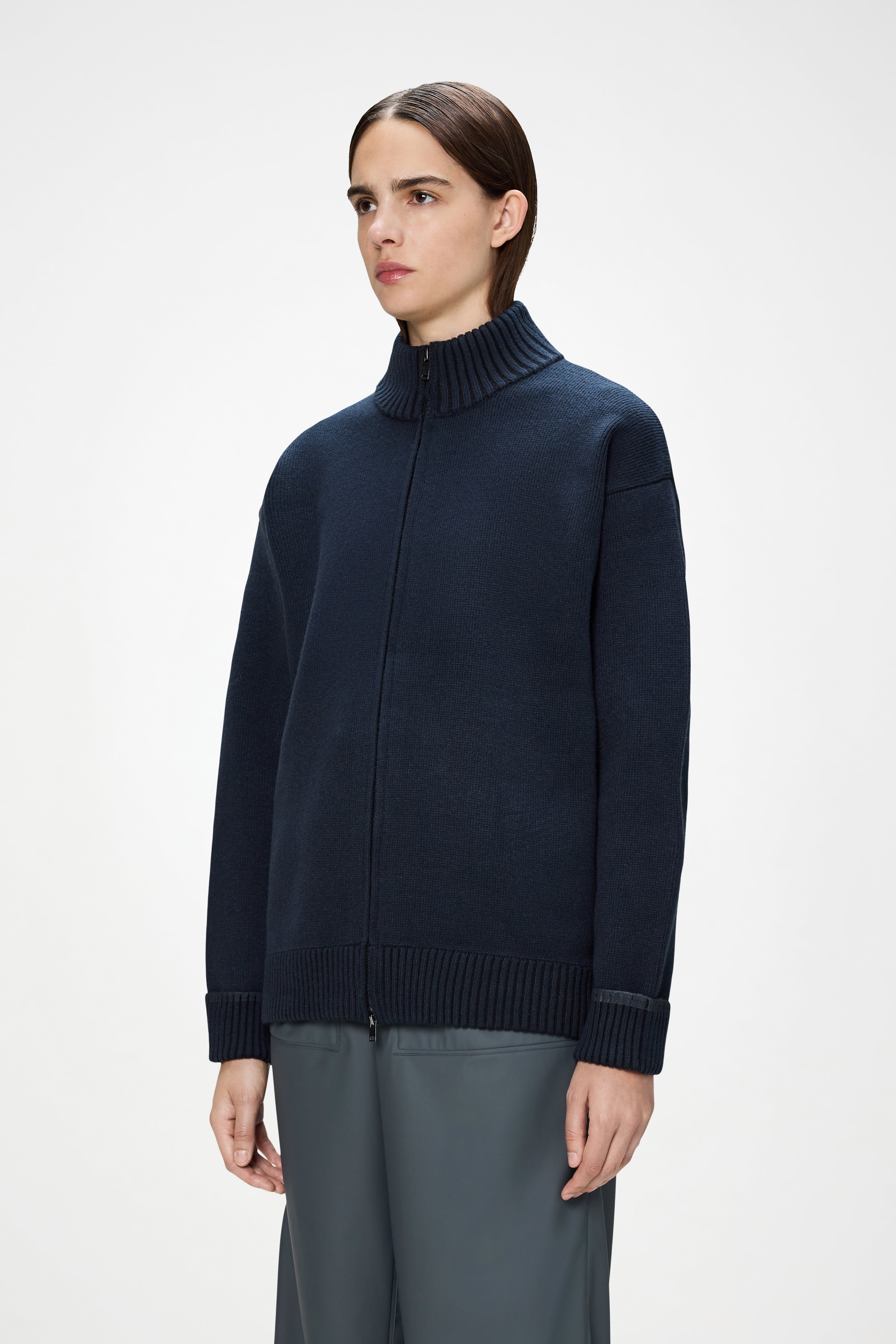 RAINS Sowa Knit Zip Cardigan Navy/Black Long Sleeve