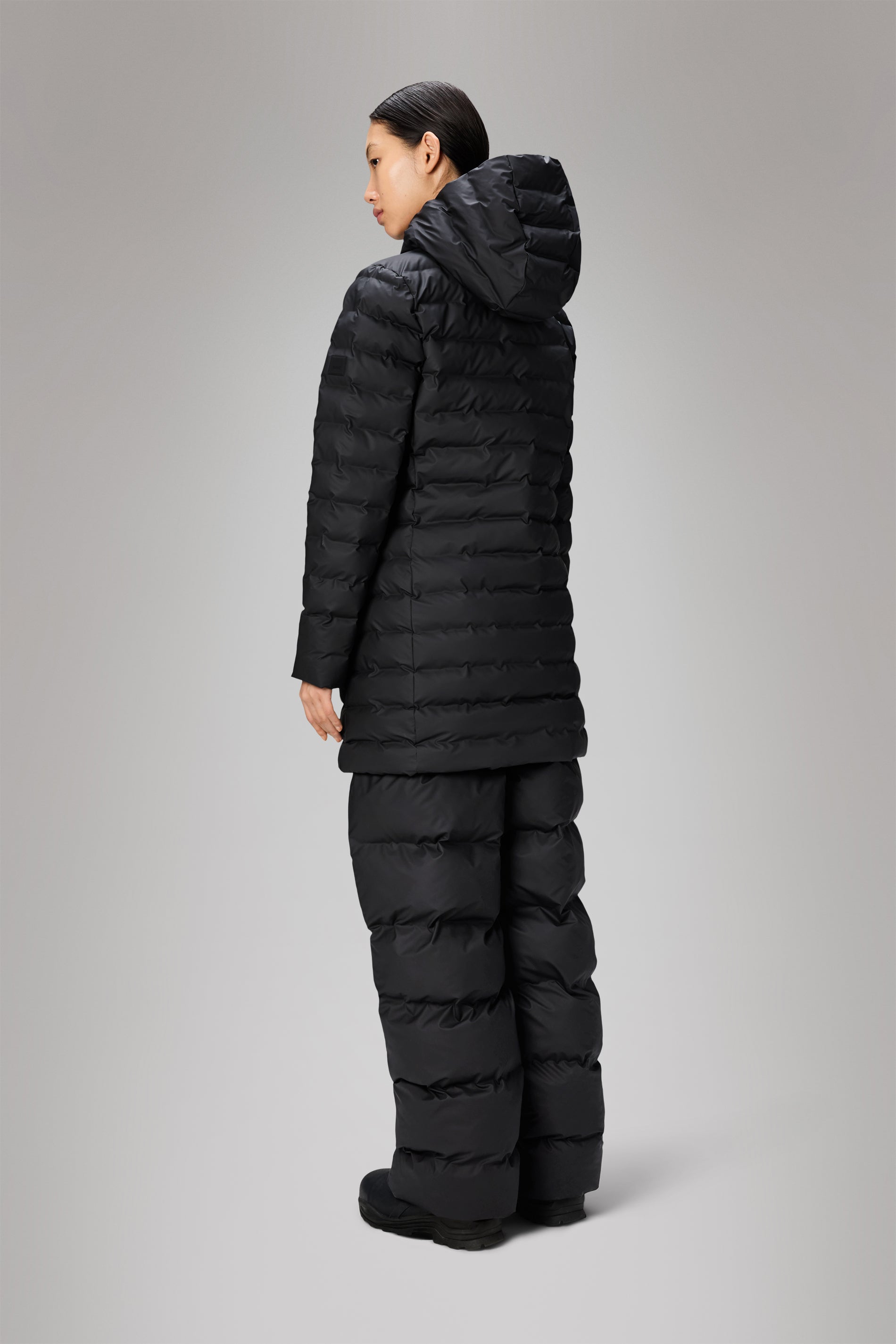 Rains Lohja Long Puffer Curve Jacket Black Jacket