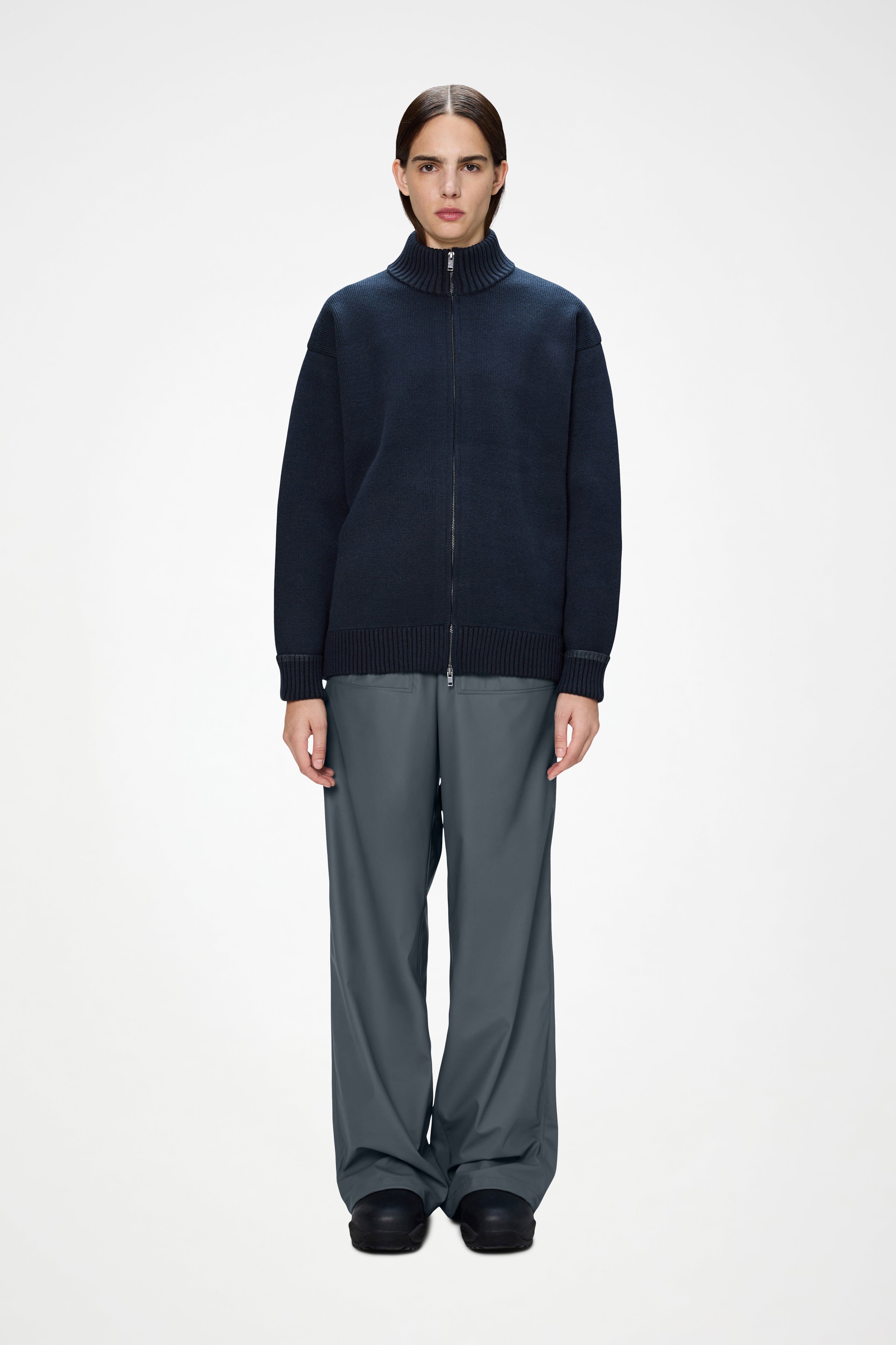 RAINS Sowa Knit Zip Cardigan Navy/Black Long Sleeve