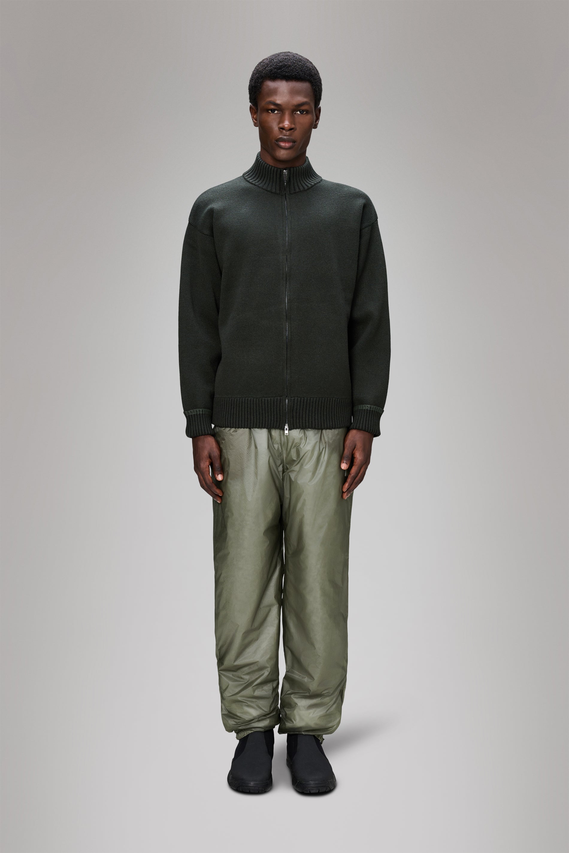 RAINS Sowa Knit Zip Cardigan Green/Black Cardigan