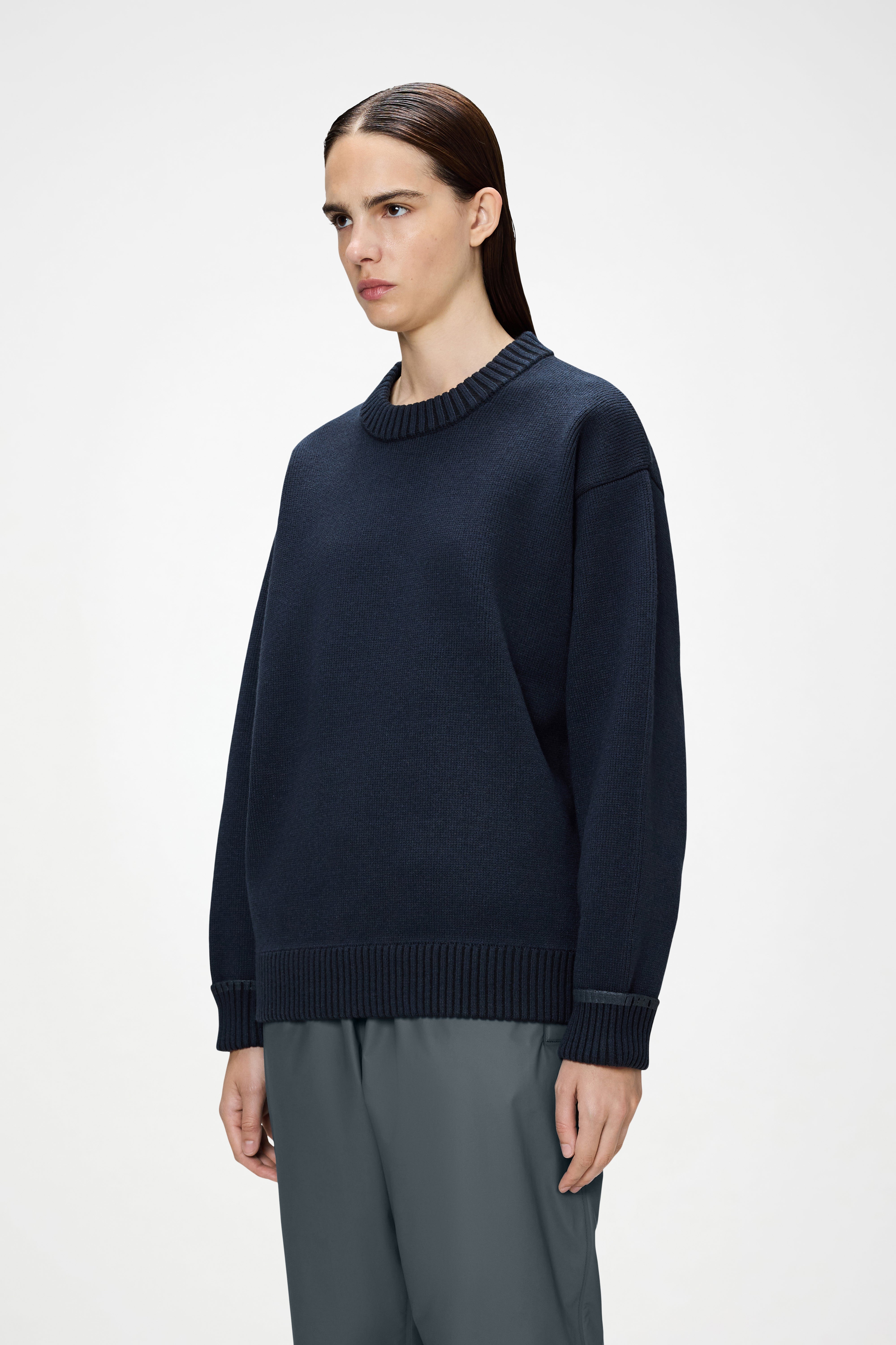 RAINS Sowa Knit Crew Neck Navy/Black Long Sleeve