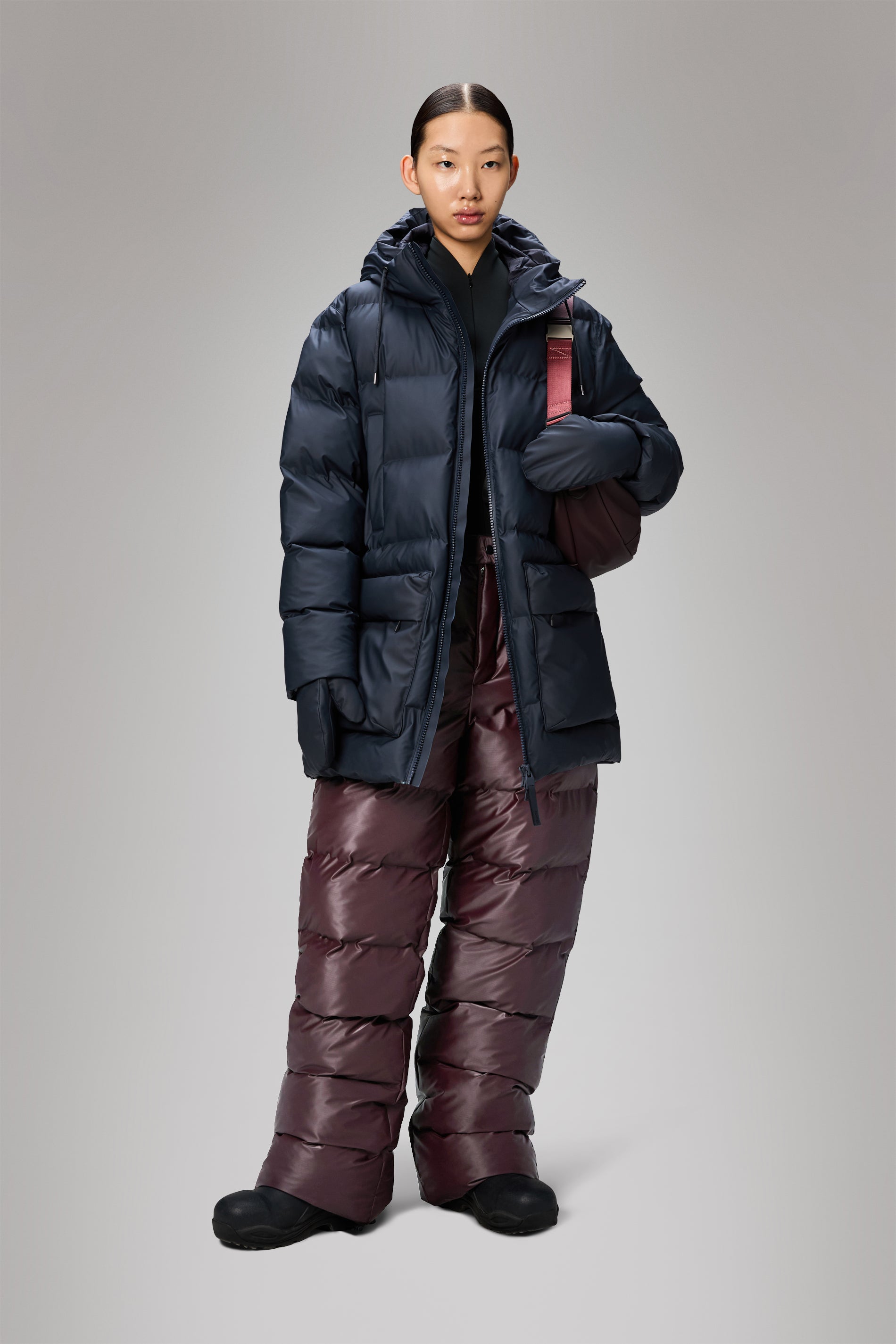 Rains Alta Long Puffer Cargo Jacket Navy Jacket