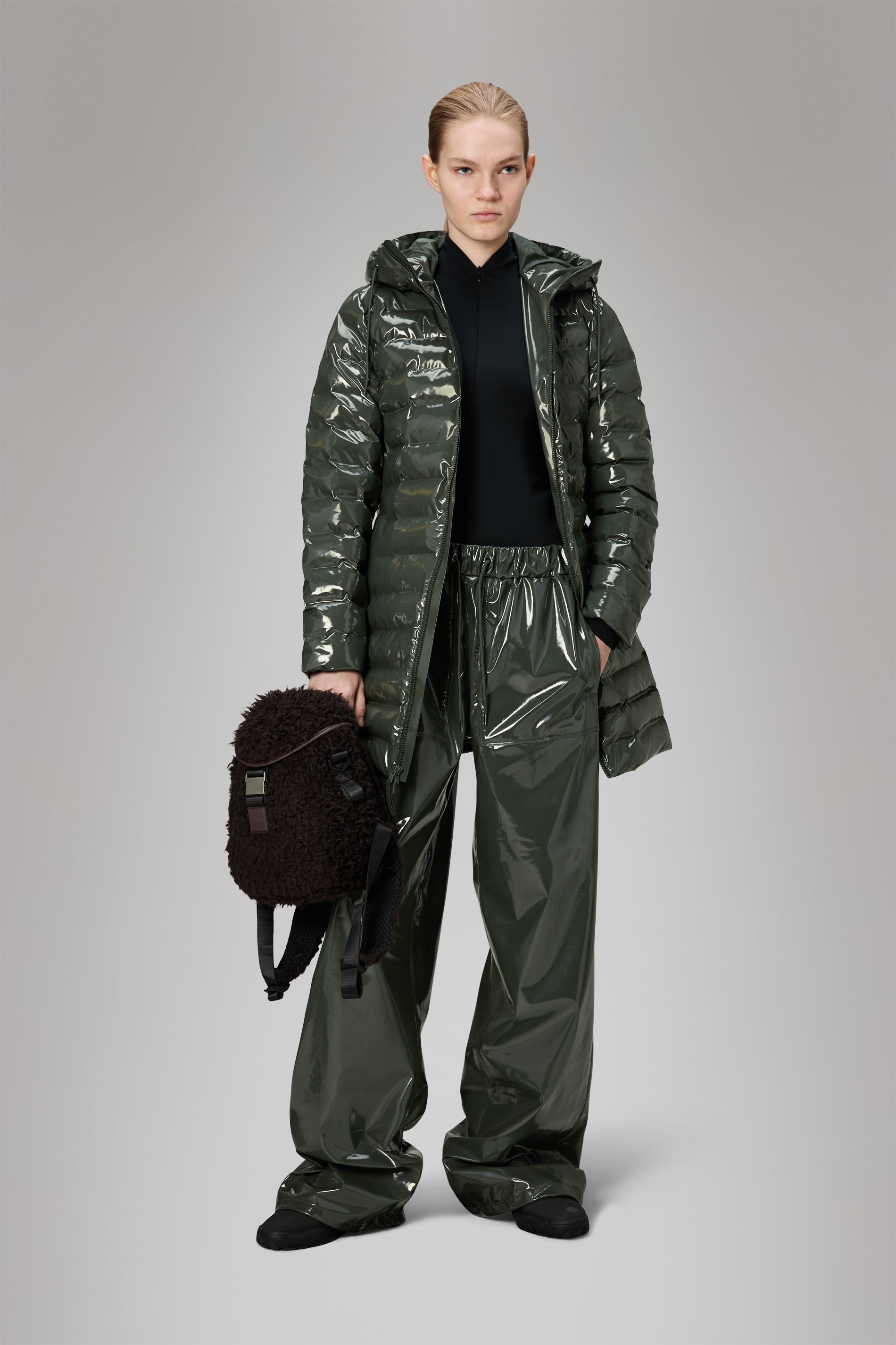 Rains Lohja Long Puffer Curve Jacket Swamp Jacket