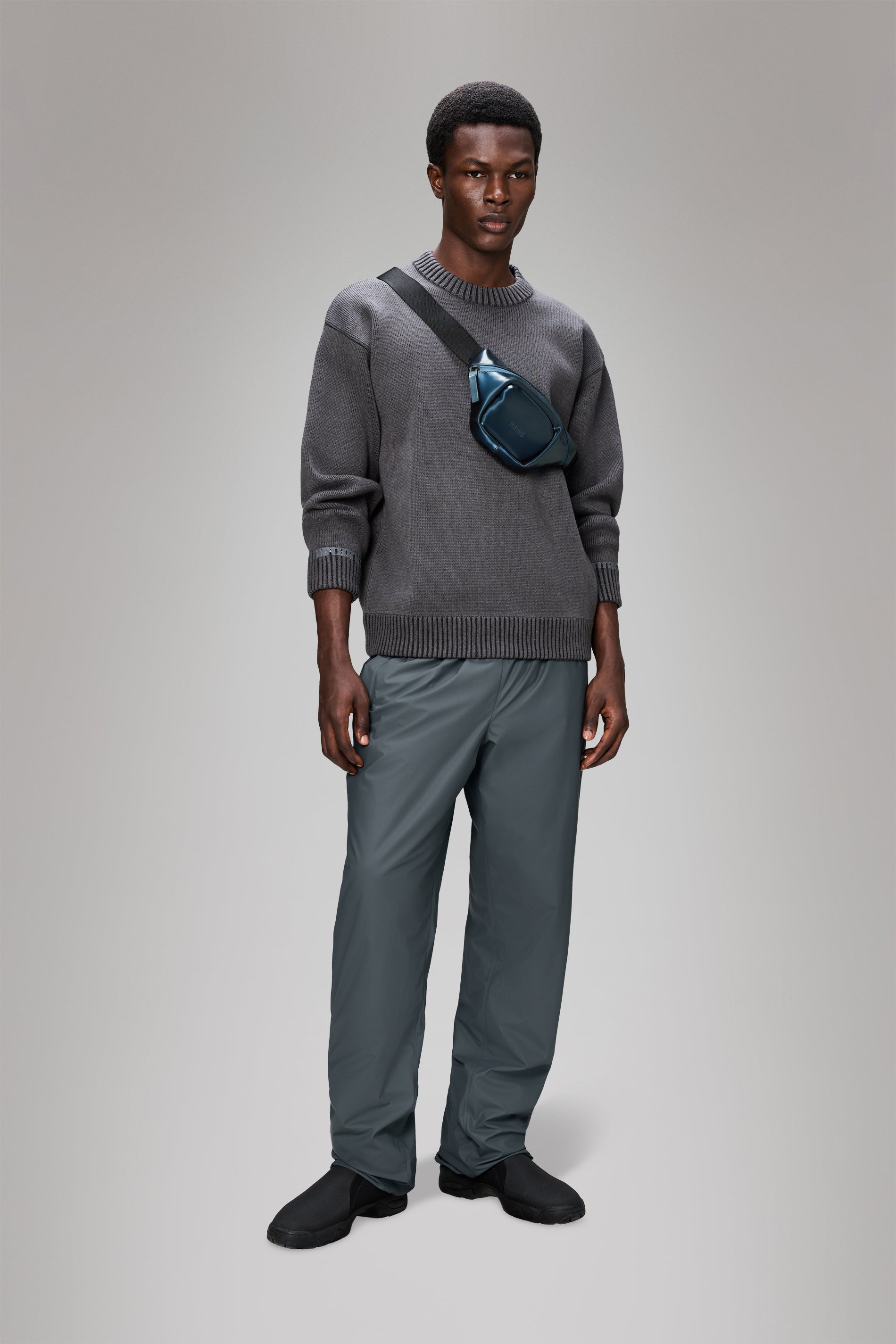 RAINS Sowa Knit Crew Neck Grey/Black Long Sleeve