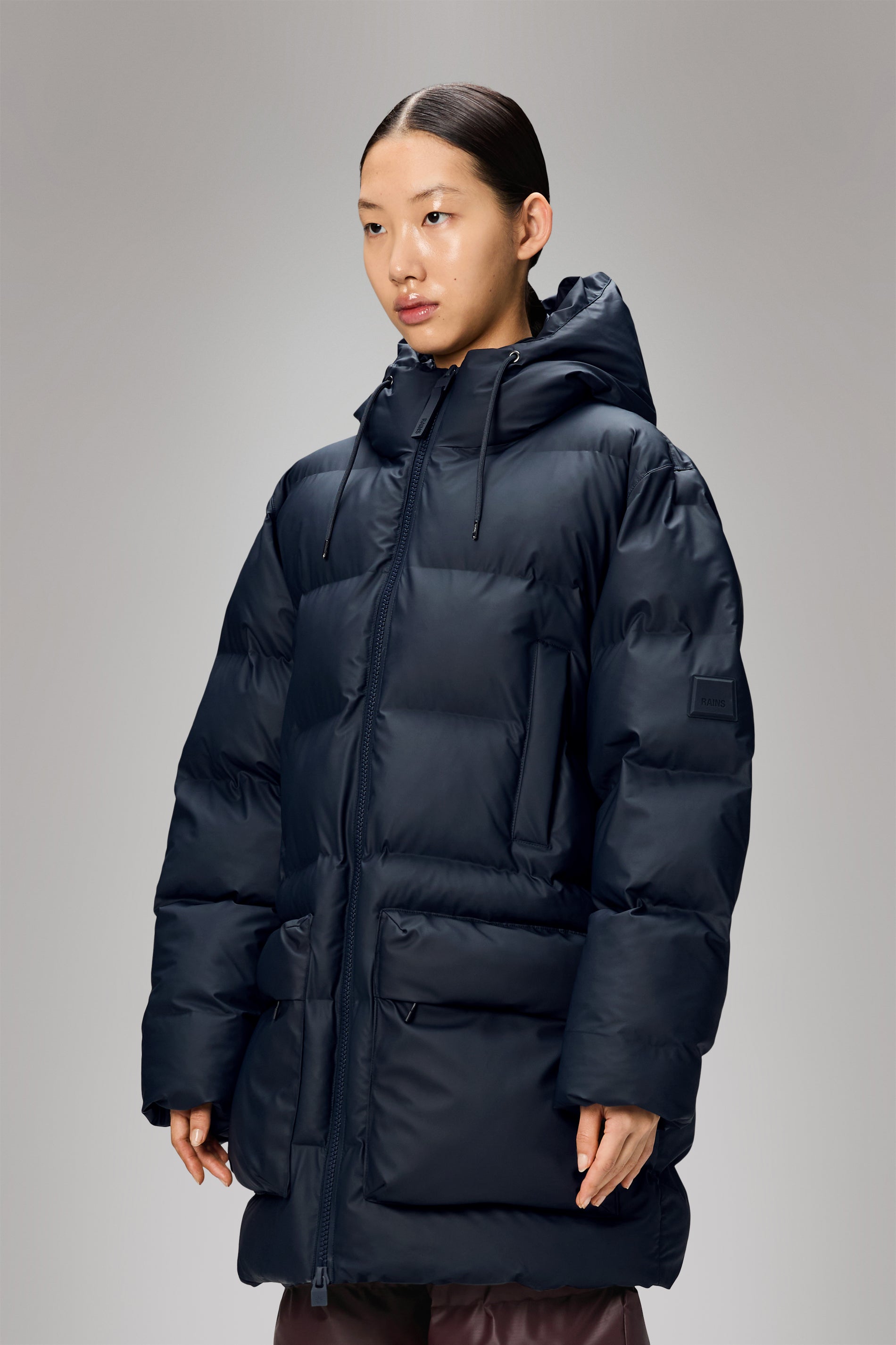 Rains Alta Long Puffer Cargo Jacket Navy Jacket
