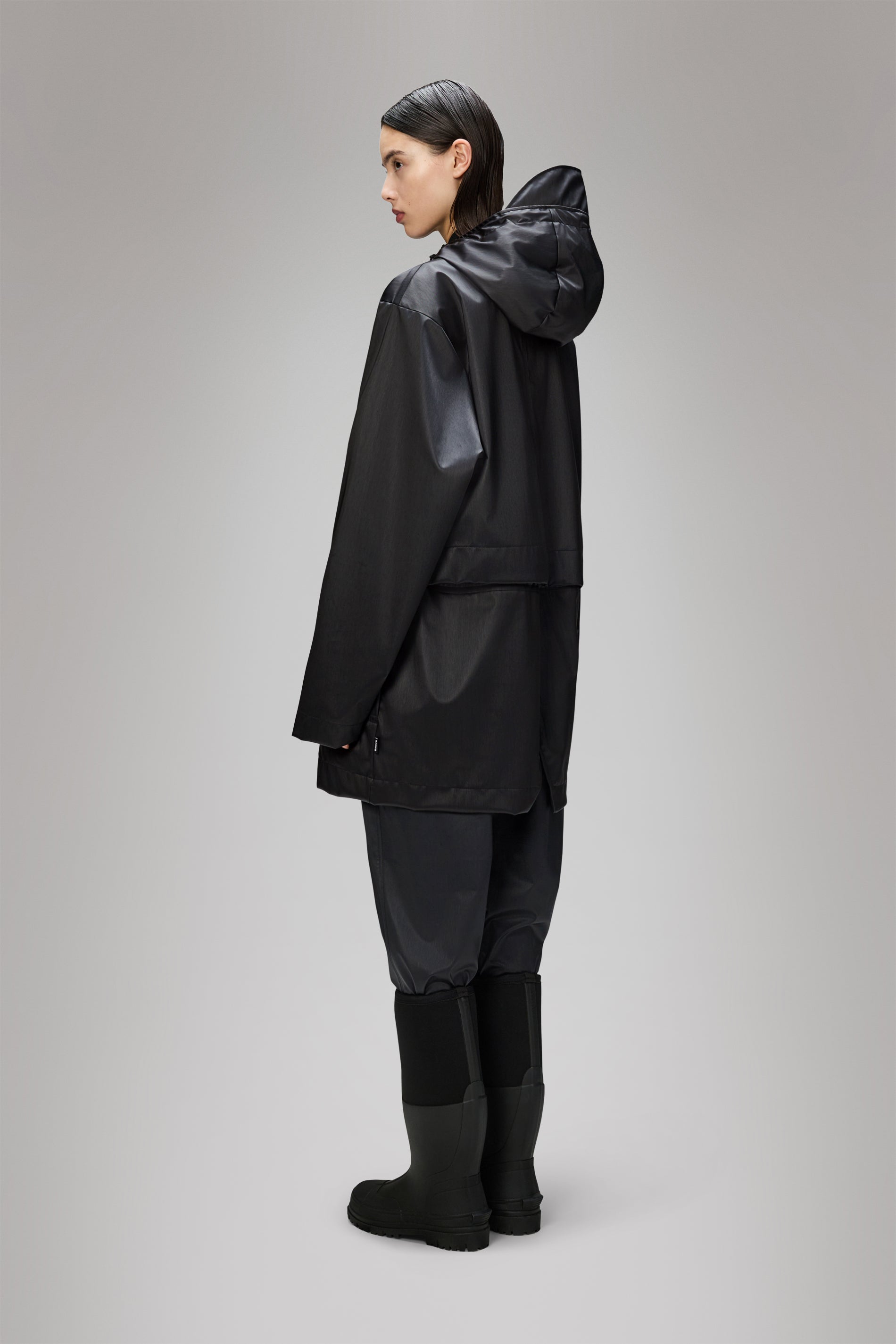 RAINS Bold Long Jacket Black Grain Jacket
