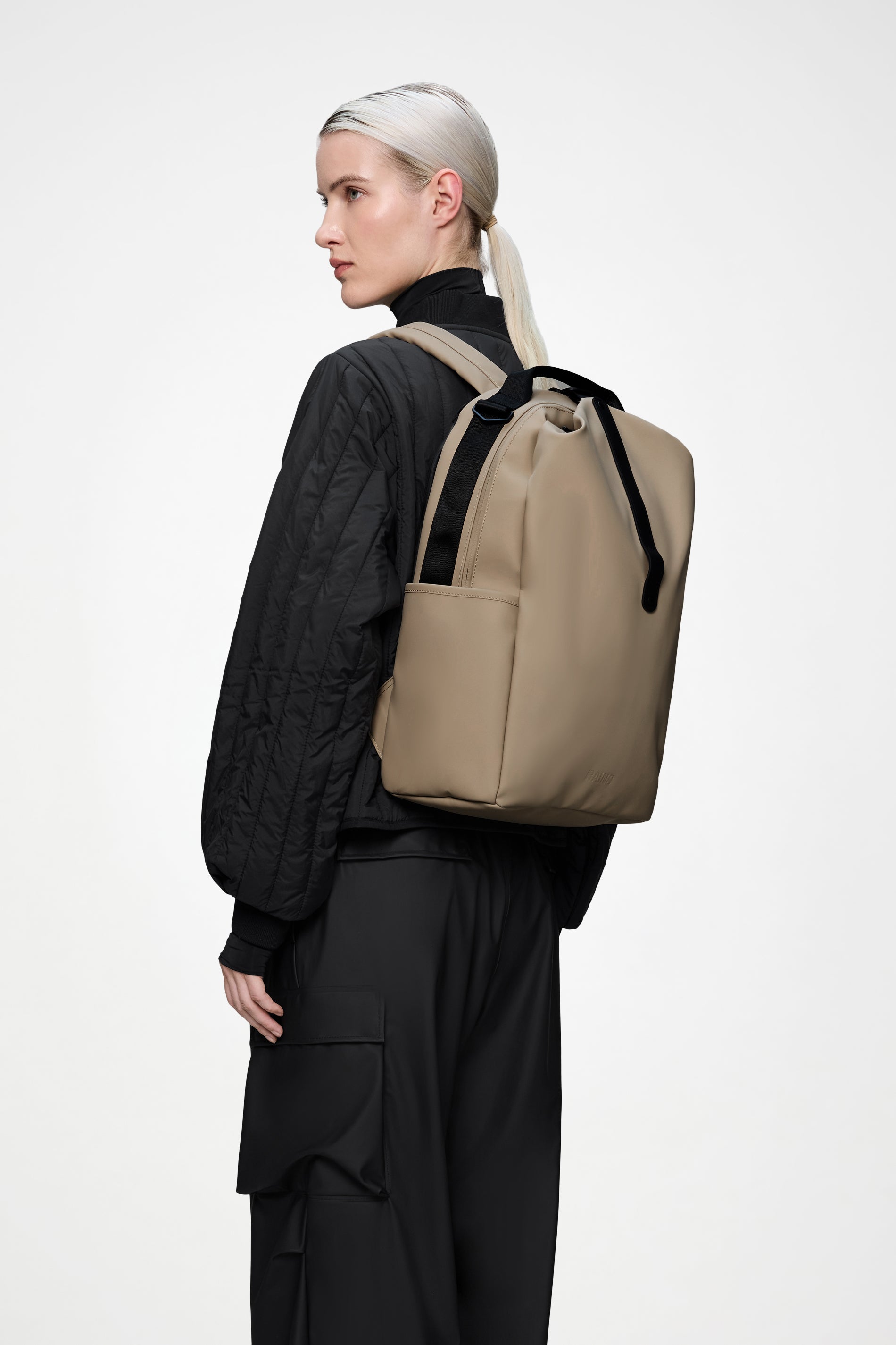 RAINS Clip Front Backpack Beige Backpack