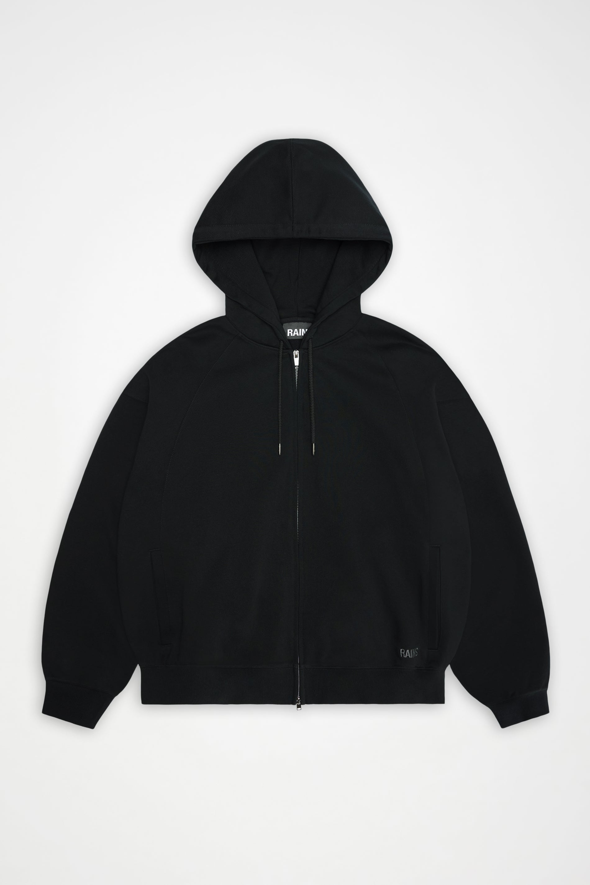 RAINS Classic Zip Hoodie Splash 3D Black Long Sleeve