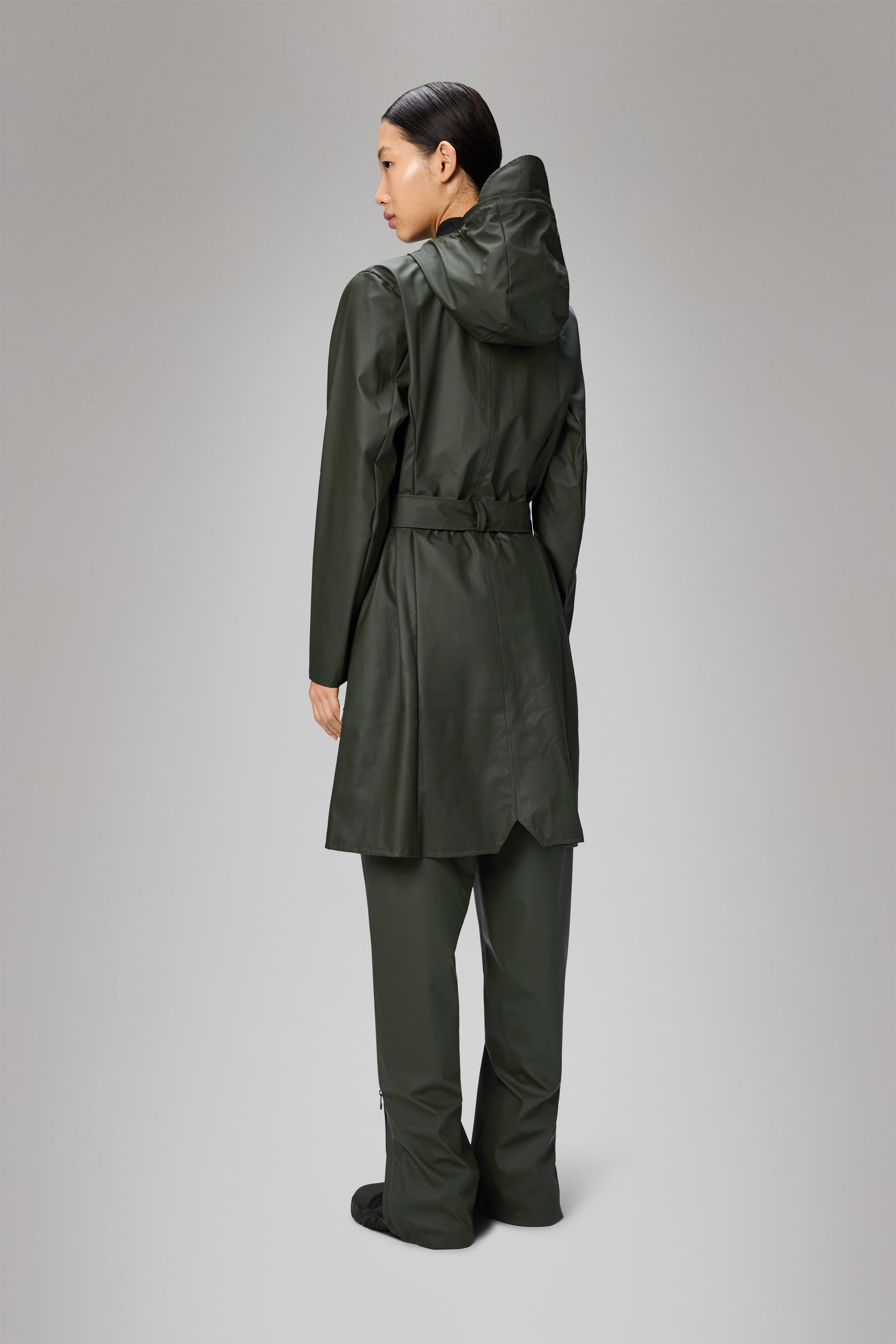Rains Curve Long Jacket
 Green Jacket